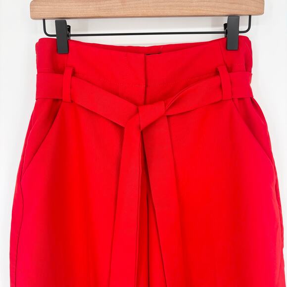 The Limited Red High-Waisted Belted Cropped Pants Size 4 - Picture 2 of 6